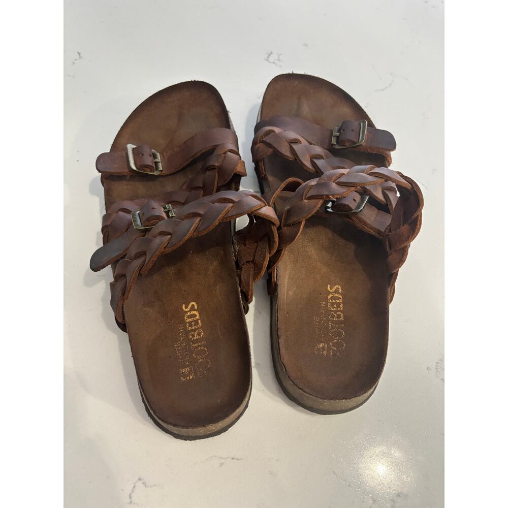 White Mountain Holland leather sandal footbeds sz 7.5 W boho Brown braided - Picture 4 of 8